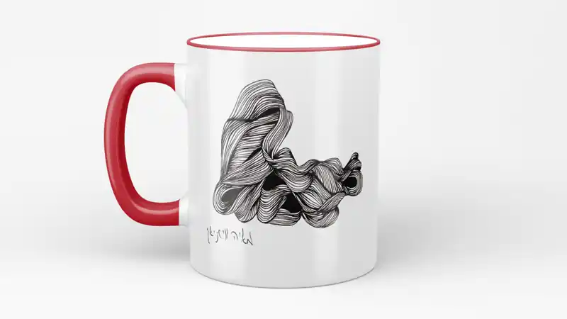 ספל עם עיצוב גלים וידית אדומה